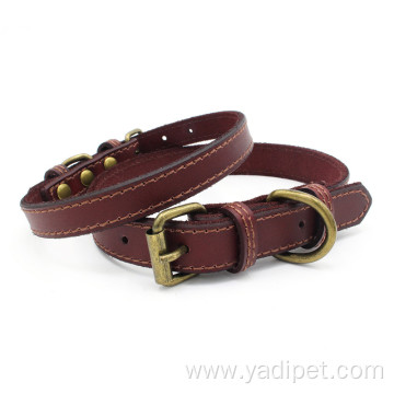 Pure cowhide pet leather collar pet collar bronze hardware accessories collar wholesale pet supplies